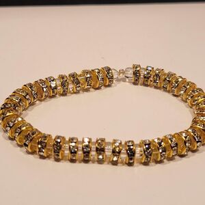 Handmade Gold and Crystal Beaded Bracelet | Sparkly Glass Jewelry Any Occasion